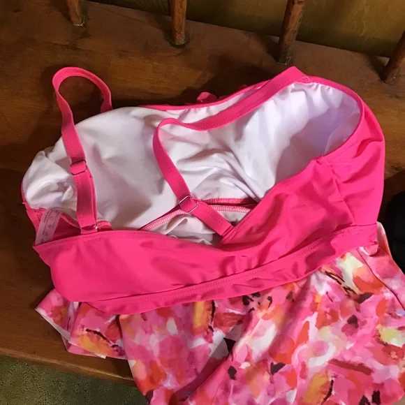 Kona Sol Pink Floral Swim Tankini Top 2X & Black Shorts Large Booty Lift - Picture 6 of 14